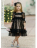 Black Lace Polka Dot Tulle Rustic Flower Girl Dress